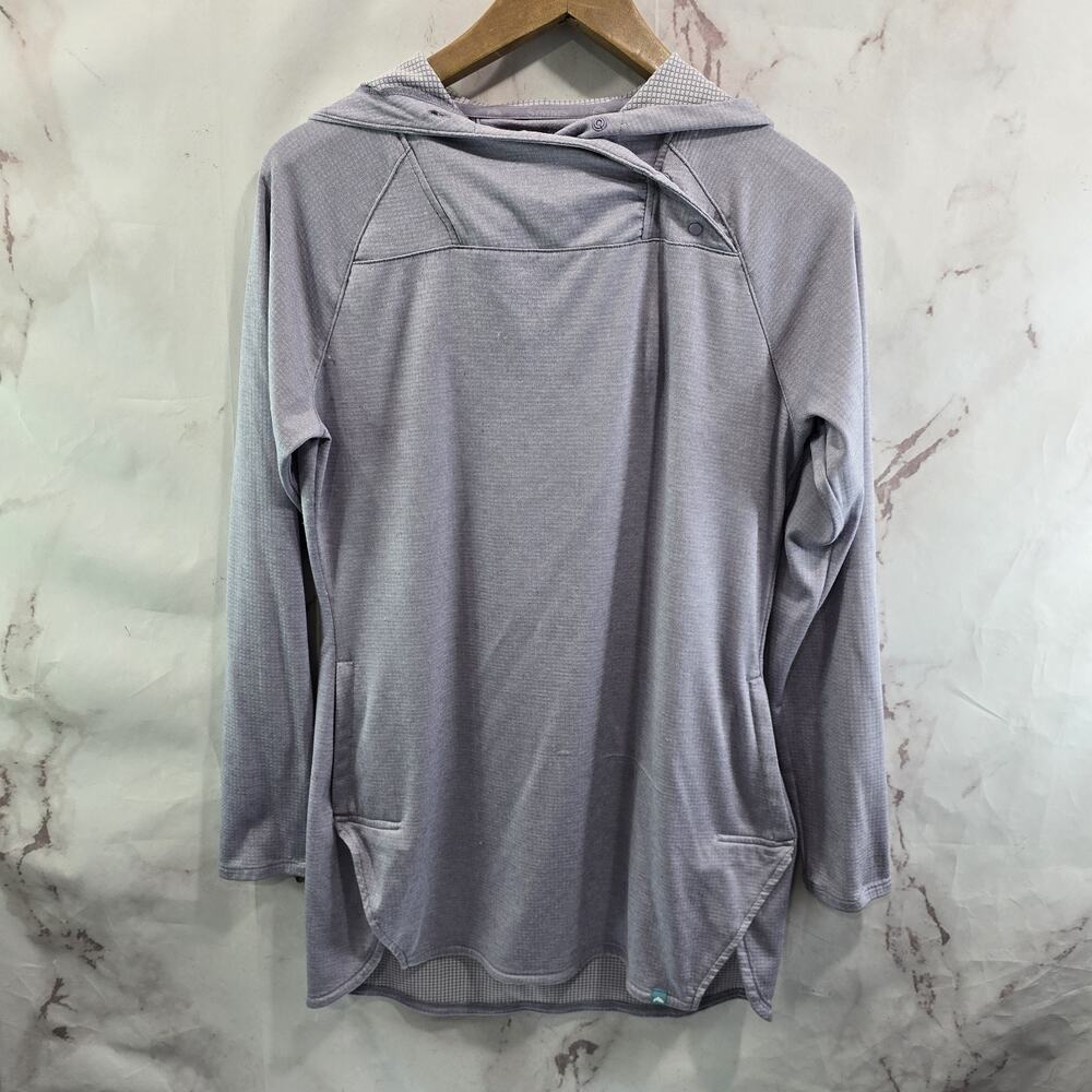 Simms Shirt Womens Small Purple Hooded Snap Button Long Tunic Sun Hoodie
